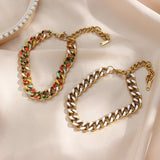 Enamel Green Colorful Cuban Chain Bracelet Bangle for Women