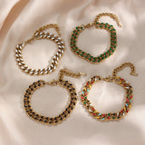 Enamel Green Colorful Cuban Chain Bracelet Bangle for Women