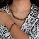 Enamel Green Colorful Cuban Chain Bracelet Bangle for Women