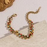 Enamel Green Colorful Cuban Chain Bracelet Bangle for Women