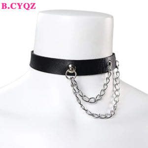 Leather Collar Asymmetry Chain Punk Hip Hop Necklace Women Party