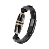Tiger Tooth Big Dzi Agate Bracelet Men's 316L Stainless Steel Leather Cord