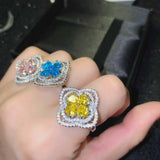 Crystal Zircon Flower Rings Inlay Vintage Jewelry Women Wedding