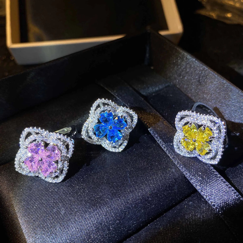 Crystal Zircon Flower Rings Inlay Vintage Jewelry Women Wedding