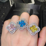 Crystal Zircon Flower Rings Inlay Vintage Jewelry Women Wedding