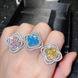 Crystal Zircon Flower Rings Inlay Vintage Jewelry Women Wedding