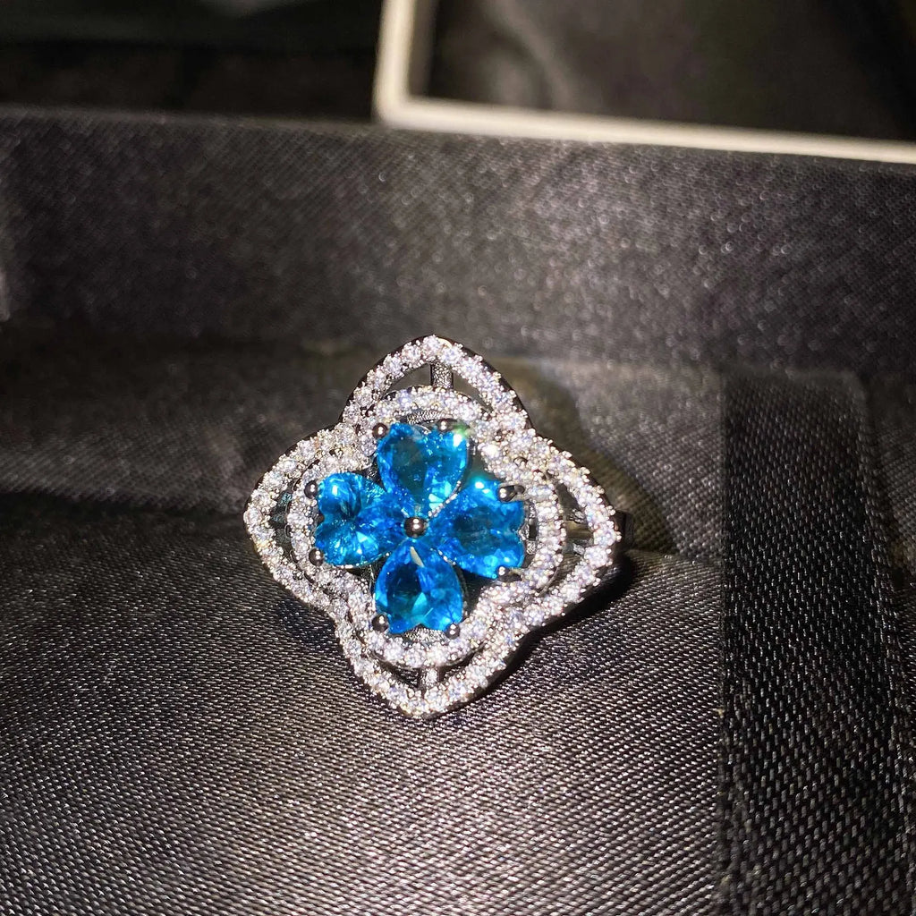 Crystal Zircon Flower Rings Inlay Vintage Jewelry Women Wedding