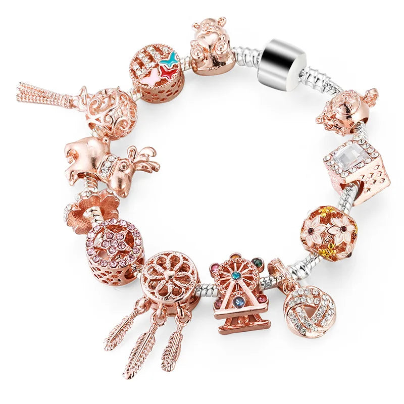 Rose Dream Catcher Zircon Charm Crystal Bracelet Gift