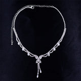 Silver Chain Choker Necklace with Rhinestone Pendant