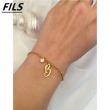 English Alphabet Pendant Bracelet Stainless Steel Link Chain Women Jewelry