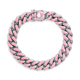 Red Pink Cuban Chain Men Bracelet Classic Modern Stainless Steel 12mm