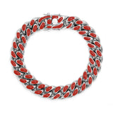Red Pink Cuban Chain Men Bracelet Classic Modern Stainless Steel 12mm