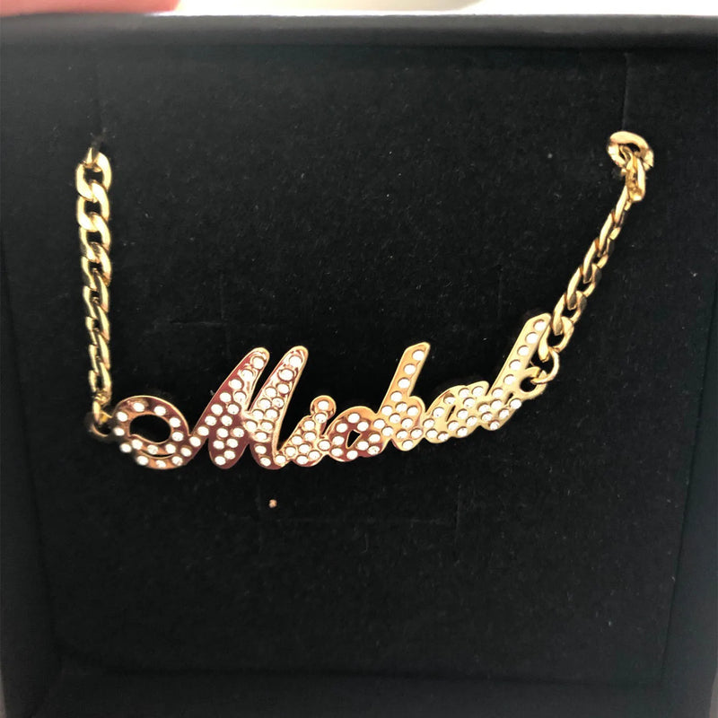 Cuban Chain Name Bracelet with Zircon for Women Men
