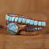 Turquoise Hand Woven Multilayer Leather Bracelet Natural Stone Bracelet