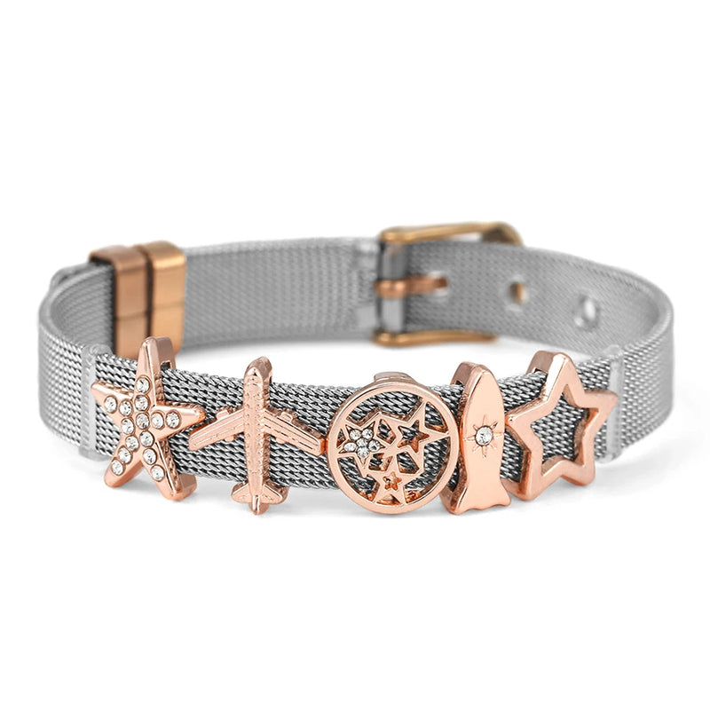 10mm Stainless Steel Mesh Bracelet Aircraft Star Charm