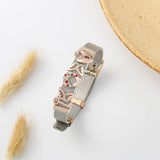 Stainless Steel Mesh Bracelet Butterfly Flower Beads Bangle Jewelry