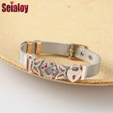 Stainless Steel Mesh Bracelet Butterfly Flower Beads Bangle Jewelry
