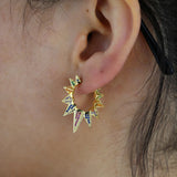 European Women Micro Pave Colorful CZ Rivet Hoop Earring
