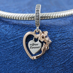 Heart Rose Flower Dangle Charms 925 Sterling Silver Bead Bracelet Gift DIY