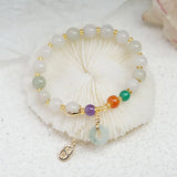Vintage Natural Jade Agate Beaded Strand Bracelets Round Jade Pendant Jewelry