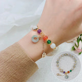Vintage Natural Jade Agate Beaded Strand Bracelets Round Jade Pendant Jewelry