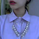 Gothic Skull Halloween Necklace for Women Double Sweater Chain