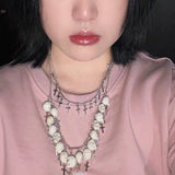 Gothic Skull Halloween Necklace for Women Double Sweater Chain