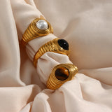 Pearl Brown Agate Carnelian Gemstone Rings for Women Fine Jewelry