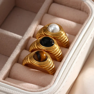 Pearl Brown Agate Carnelian Gemstone Rings for Women Fine Jewelry