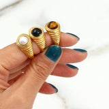 Pearl Brown Agate Carnelian Gemstone Rings for Women Fine Jewelry