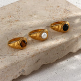 Pearl Brown Agate Carnelian Gemstone Rings for Women Fine Jewelry