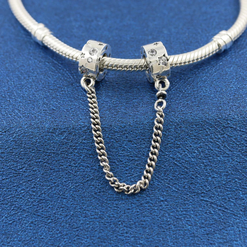 Sterling Silver Galaxy Safety Chain Charms Stars for Bracelets DIY Jewelry