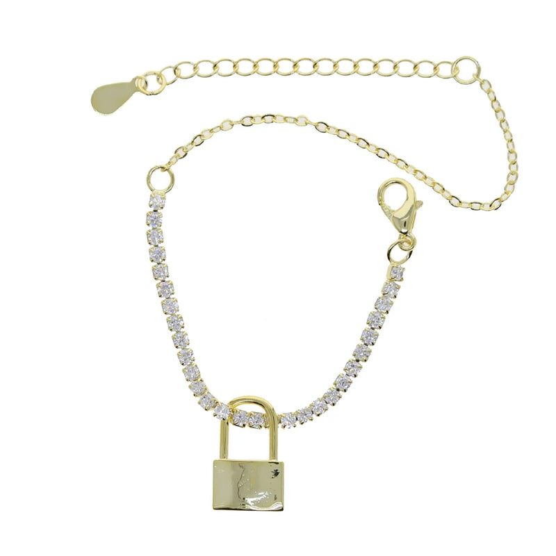 5A CZ Tennis Bracelet with Lock Charm 15+4CM