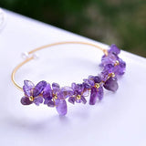 Amethysts Bracelet Layers Beaded Purple Crystal Flower Charm Bangle