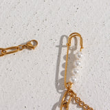 Paper Clip Chain Pearl Necklace Stainless Steel