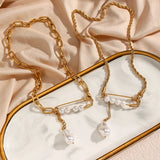 Paper Clip Chain Pearl Necklace Stainless Steel