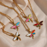Y2K Dragonfly Pendant Necklace Colorful Enamel Insect Jewelry