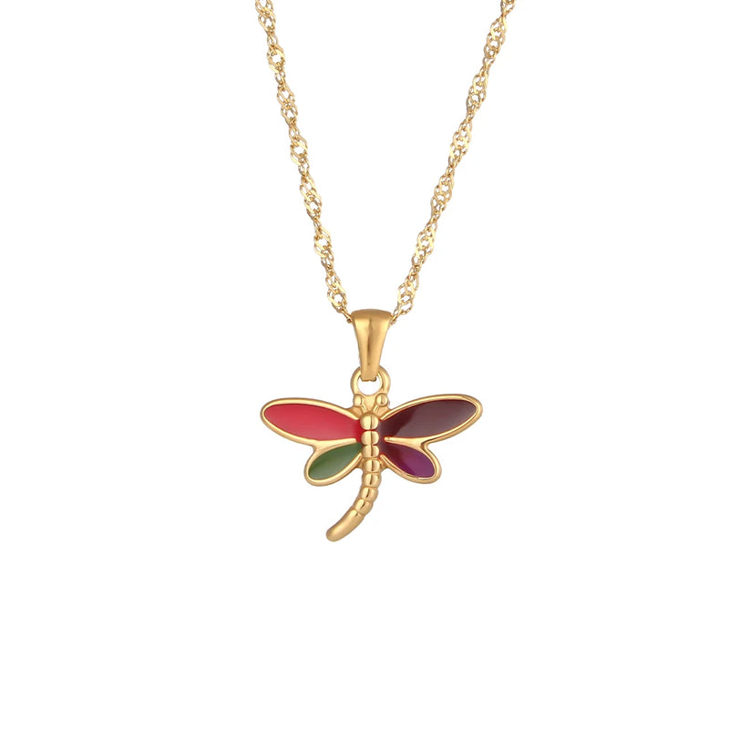 Y2K Dragonfly Pendant Necklace Colorful Enamel Insect Jewelry
