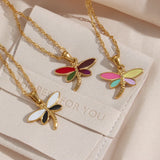 Y2K Dragonfly Pendant Necklace Colorful Enamel Insect Jewelry
