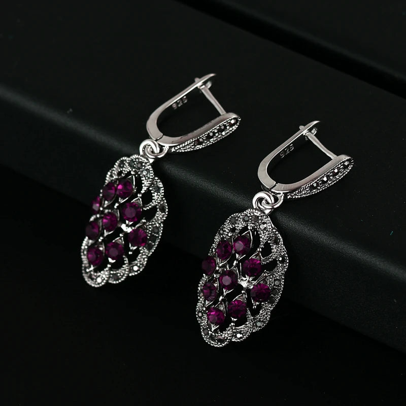 Vintage Crystal Earrings Antique 925 Silver Plated #E1821
