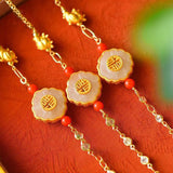Year of the Ox Gilt Zircon Hetian Jade Ring Bracelet Silver Jewelry