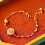 Year of the Ox Gilt Zircon Hetian Jade Ring Bracelet Silver Jewelry