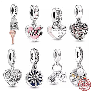 Pav? Mum Script Heart Dangle Charm, Silver 925, Women's Bead DIY Bracelet