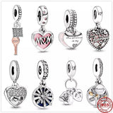 Pav? Mum Script Heart Dangle Charm, Silver 925, Women's Bead DIY Bracelet