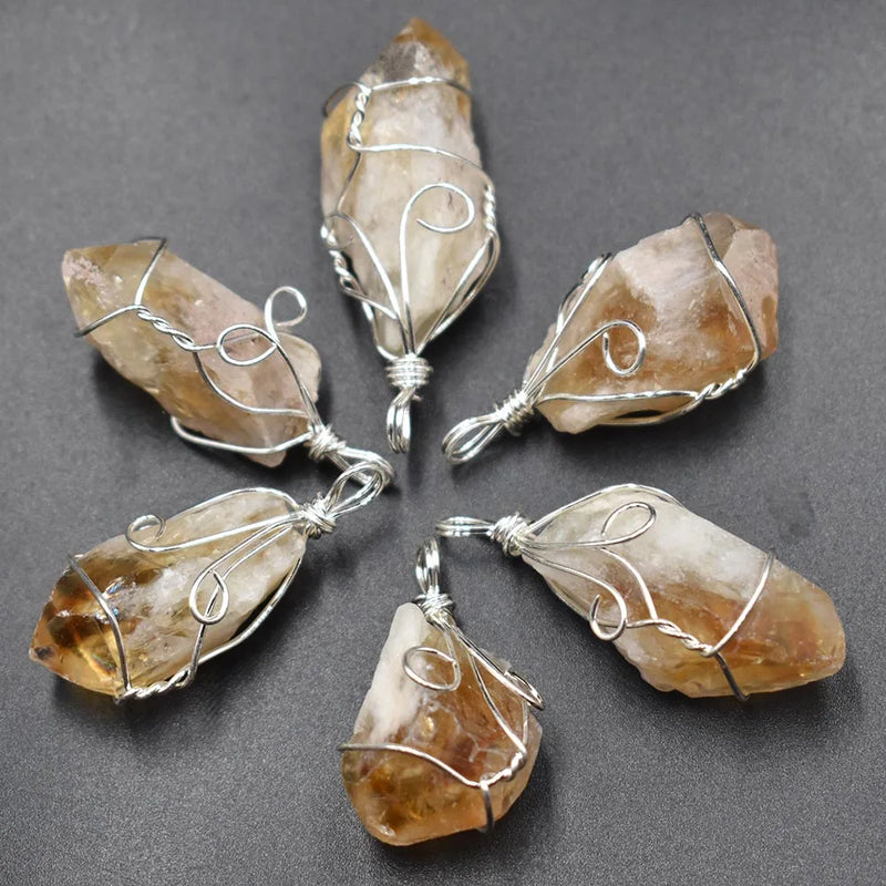 Yellow Crystal Quartz Irregular Pendants for Jewelry Making 6pcs/lot