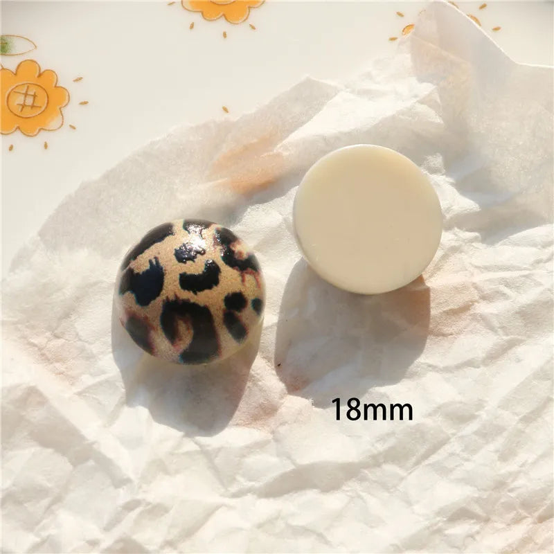 50pcs Leopard Pattern Print Resin Flatback Beads DIY Jewelry Earring Accessory