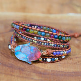 Colorful Stone Wrap Bracelet with Buddhist Charm