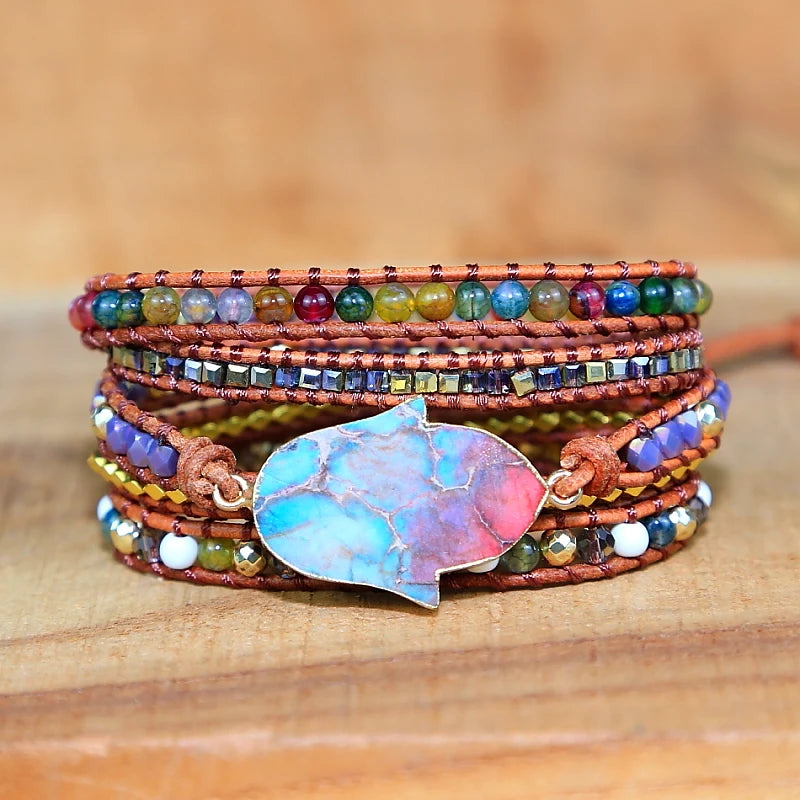 Colorful Stone Wrap Bracelet with Buddhist Charm