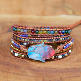 Colorful Stone Wrap Bracelet with Buddhist Charm