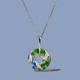925 Silver Green Bamboo Leaves CZ Enamel Jewelry